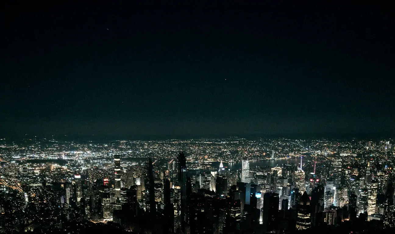 Power outage in New York City showing darkened buildings and infrastructure